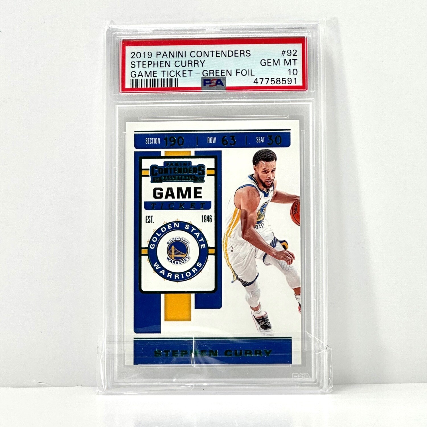 2019 Panini Contenders Green Foil Season Ticket Stephen Curry #92 Warriors PSA 10