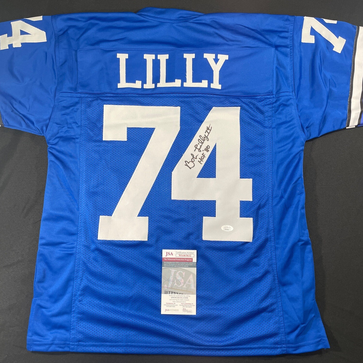 Bob Lilly Blue Dallas Cowboys Wearable Autographed Jersey Size Medium  w/HOF80 JSA Authenticated