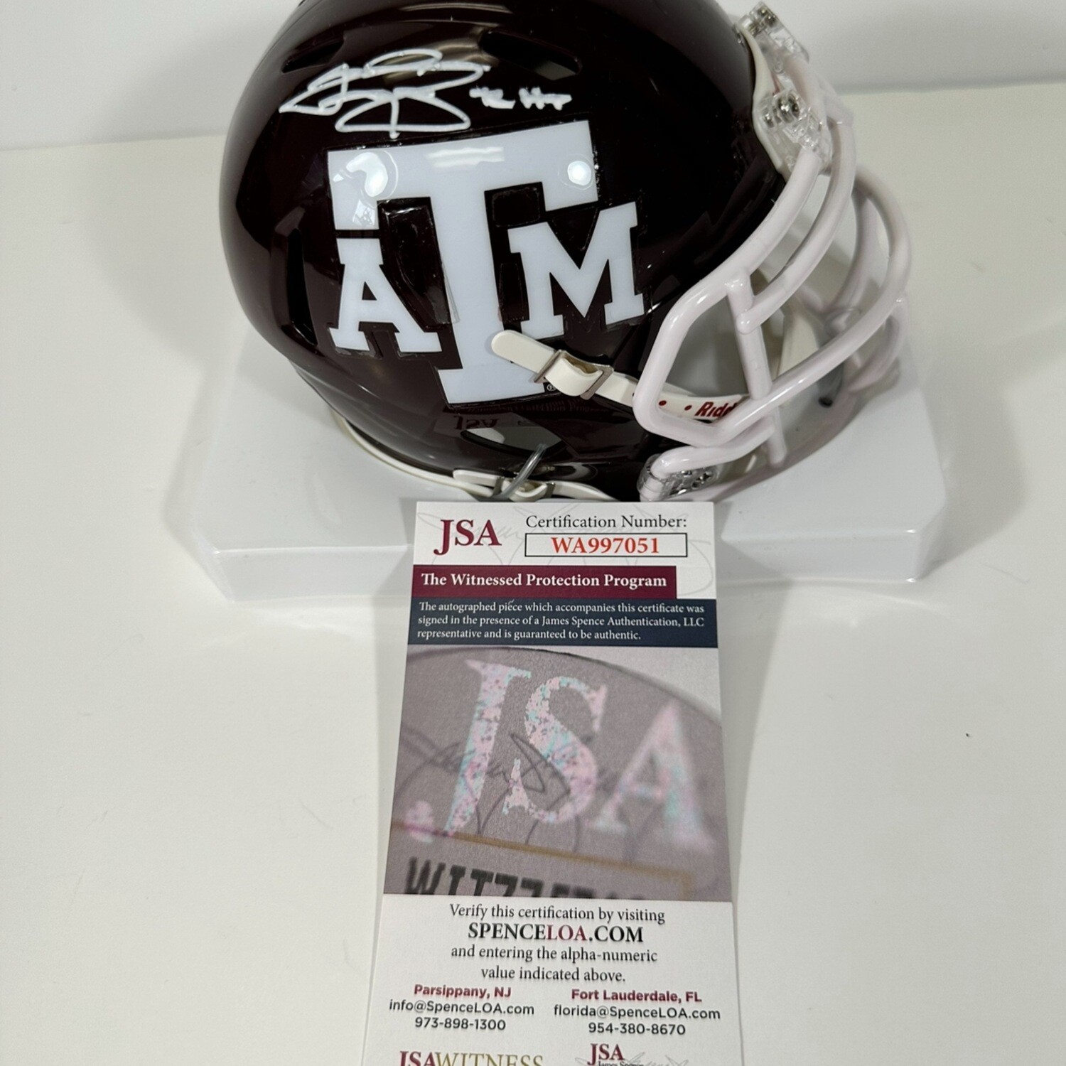 Texas A&M Johnny Manziel Signed Maroon Speed Mini Helmet with JSA COA