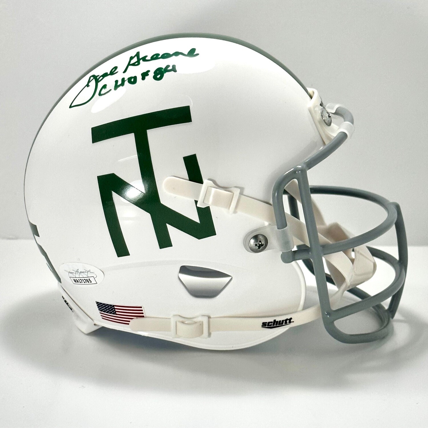 Joe Greene UNT White Schutt Throwback Autographed Mini Helmet JSA Authenticated