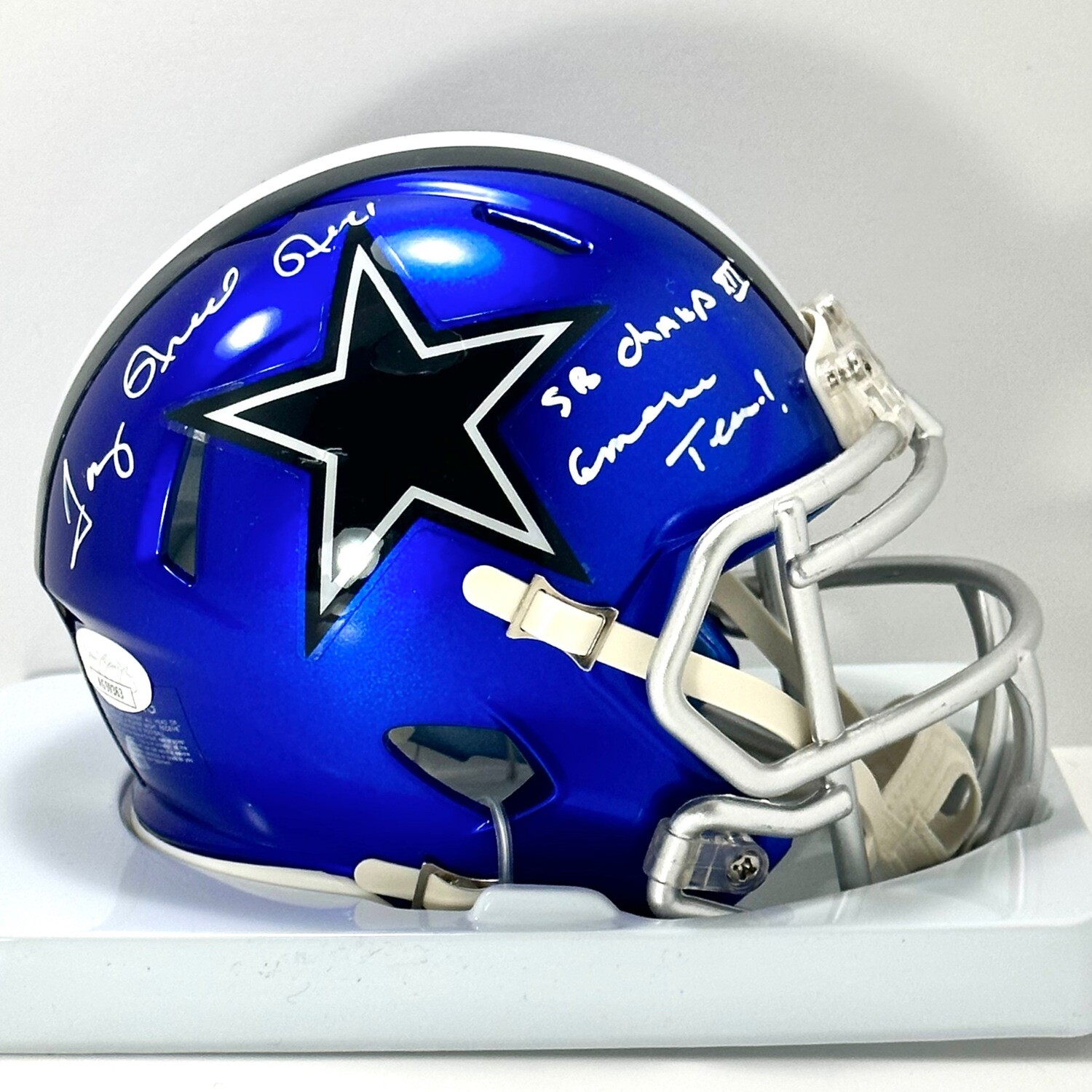 Tony Hill Flash Blue Autograph Mini Helmet 2 Inscriptions JSA Authenticated