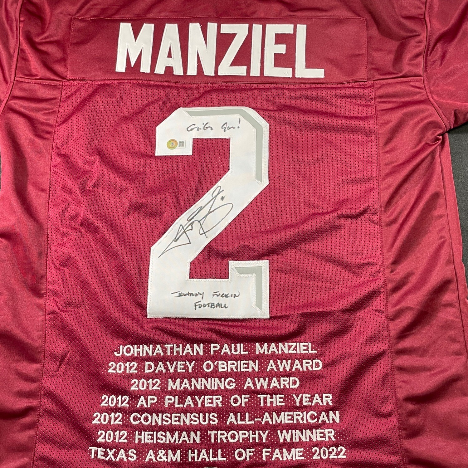 Johnny Manziel Maroon Aggies “Johnny Fuckin’ Football” Signed Beckett Certified