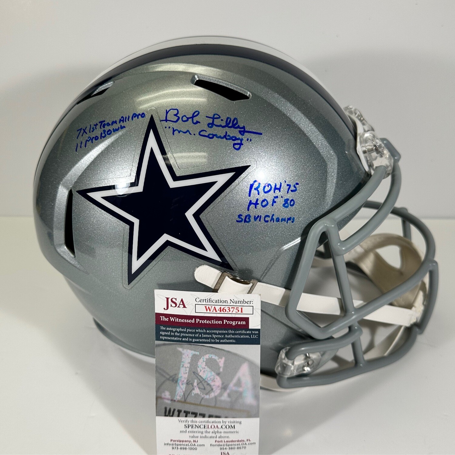Bob Lilly Replica Full Size Autographed Helmet 6 Inscriptions JSA Authenticated