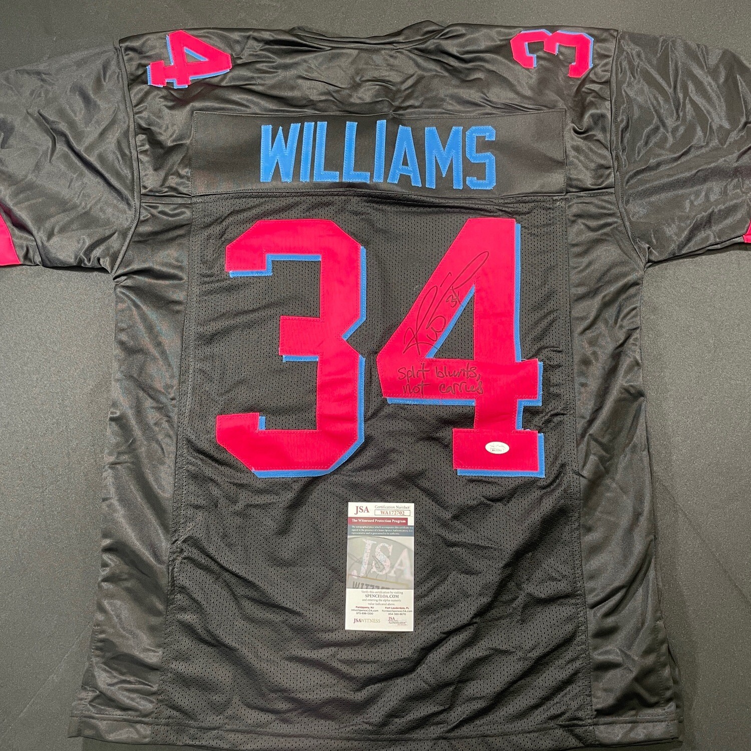 Ricky Williams Miami Vice Black  Autographed & Inscription “Split Blunts, Not Carries “ Jersey w/ JSA COA