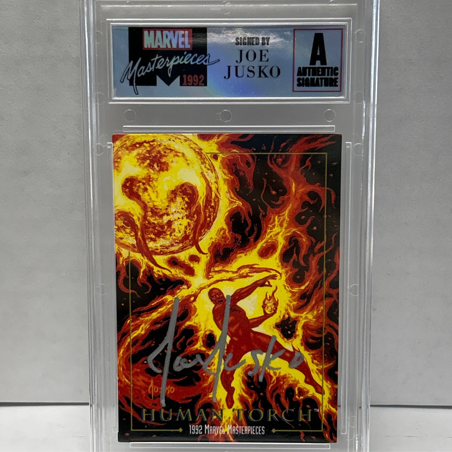 1992 Marvel Masterpieces Human Torch Signed by Joe Jusko DCS Authentic