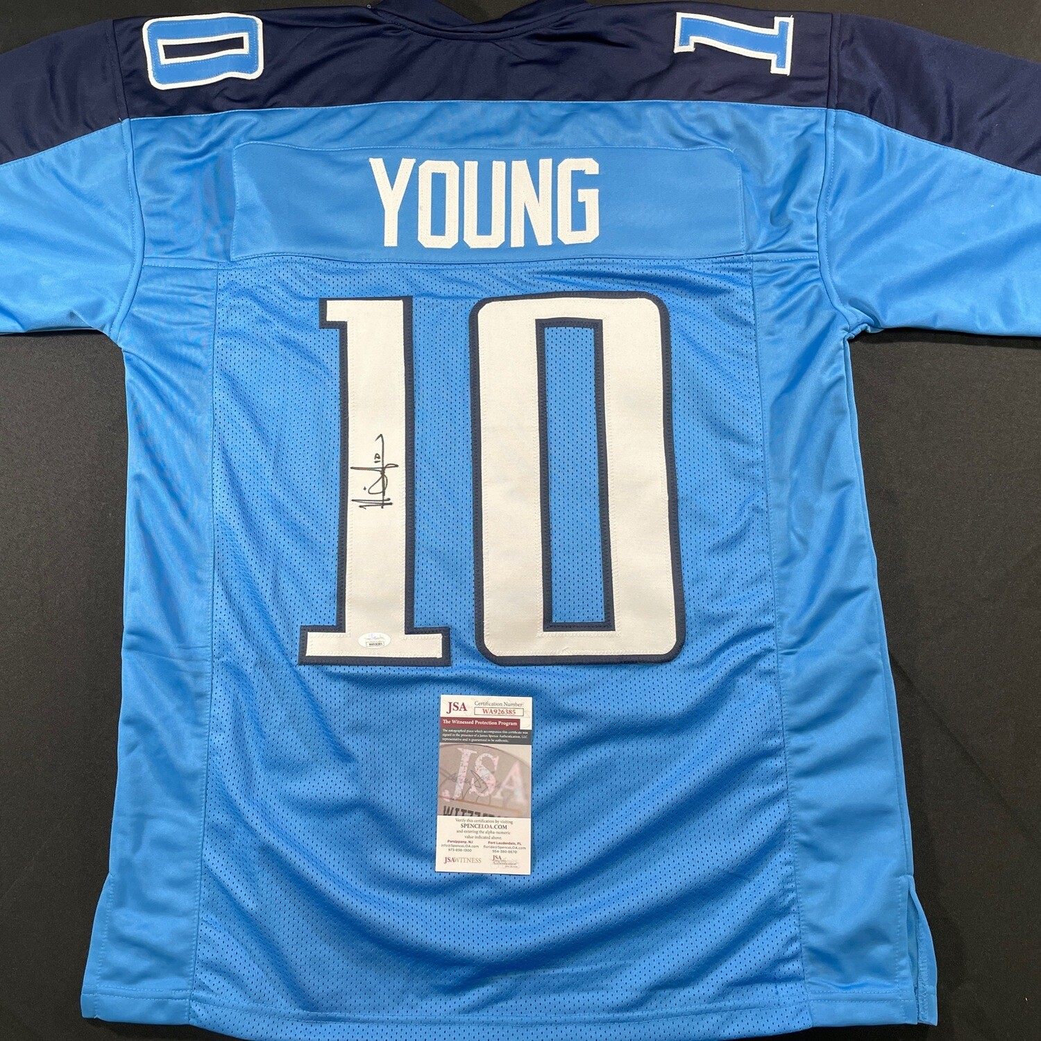 Vince Young Tennessee Titans Signed Blue Jersey w/ JSA COA