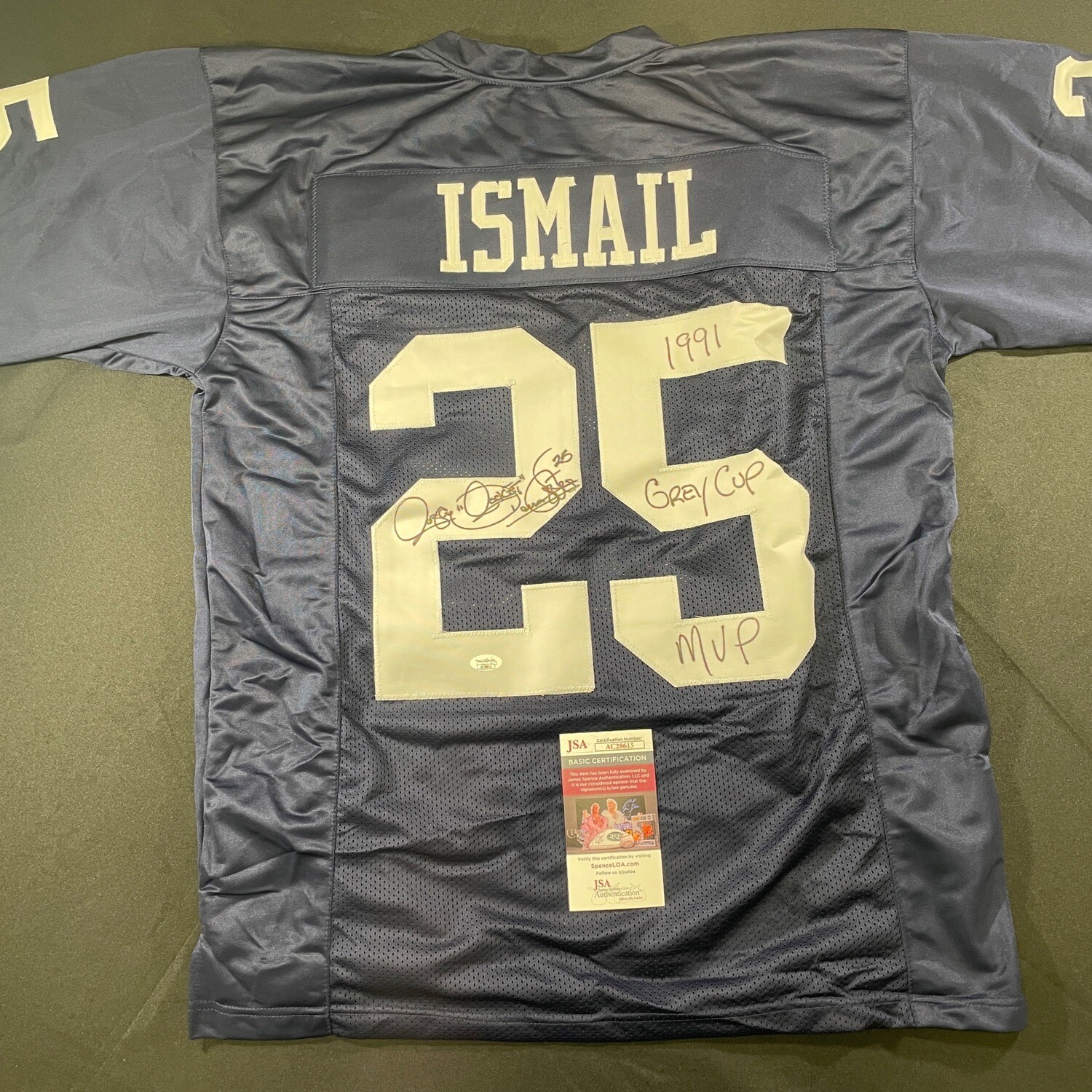 Rocket Ismail Notre Dame Autographed Jersey(Full Sig) w/1991 Grey Cup JSA Authenticated