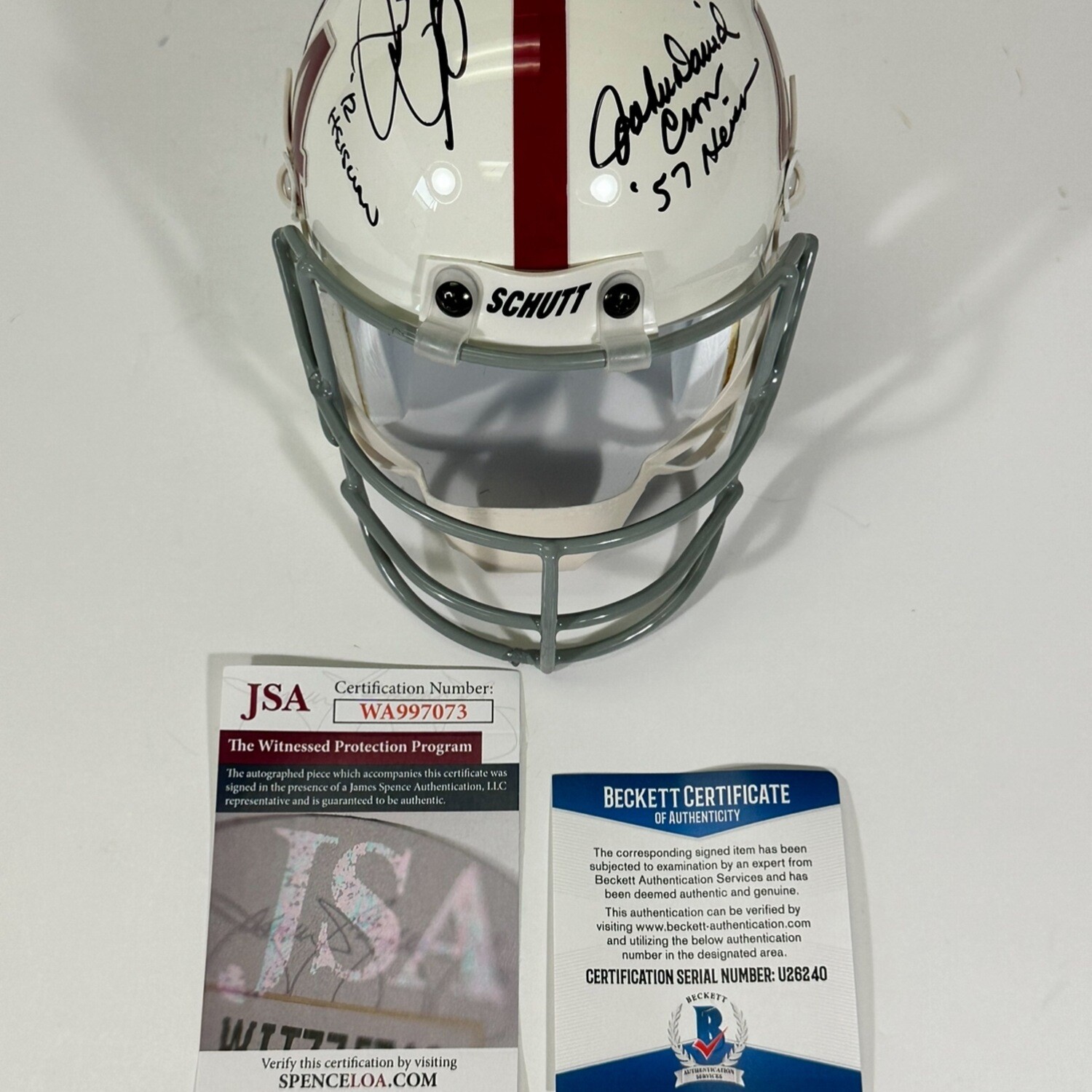John David Crow & Johnny Manziel signed Texas A&M Mini Helmet 57 Heisman JSA & Beckett Authenticated