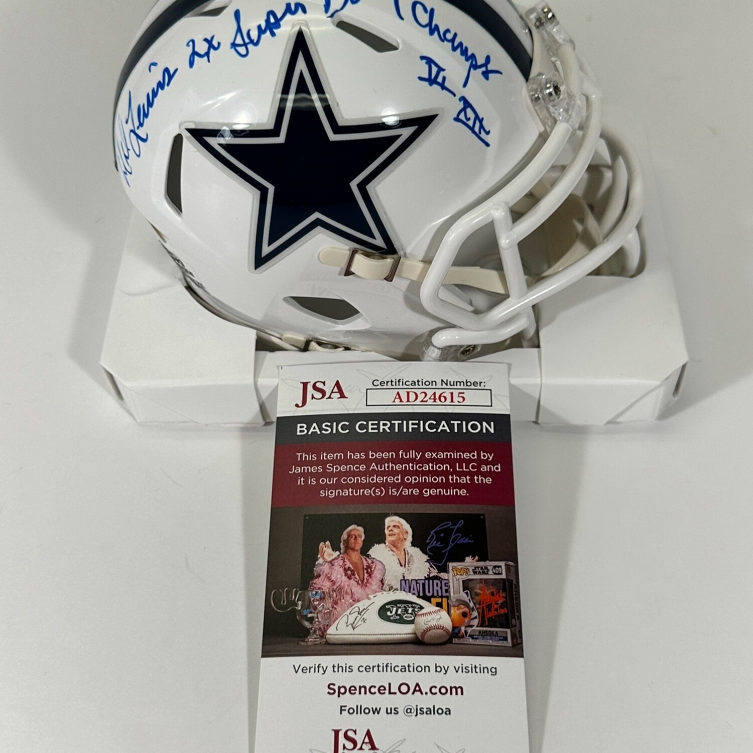 D. D. Lewis Dallas Cowboys White Alternate Speed Riddell Mini Helmet Inscription “ Super Bowl Champs “ JSA COA