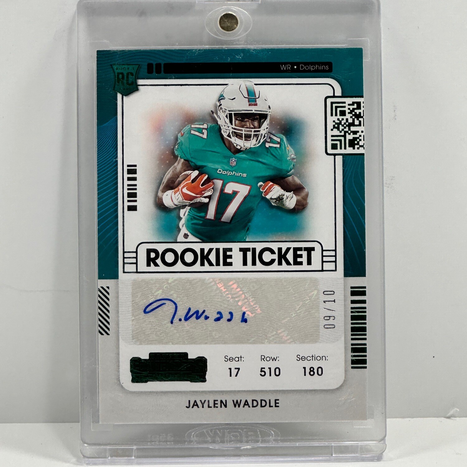2021 Contenders Rookie Ticket Green Variation #106 Jaylen Waddle Dolphins Auto /10