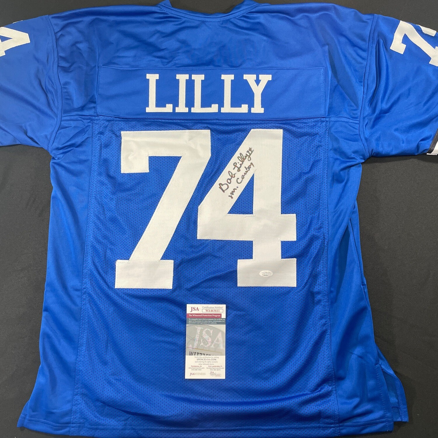 Bob Lilly Blue Dallas Cowboys Autographed Jersey  W/ MR Cowboy Inscriptions & JSA Authenticated Jersey