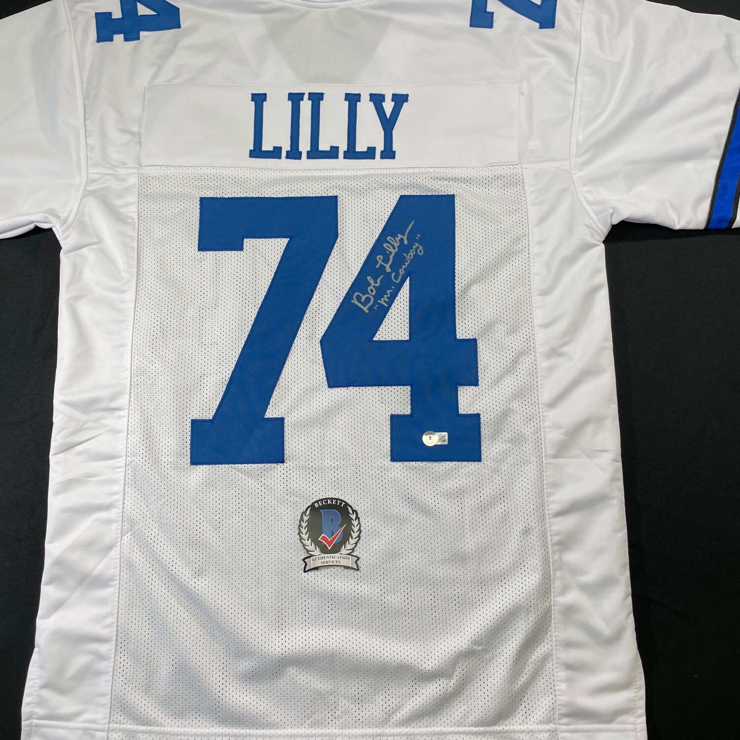 Bob Lilly White Dallas Cowboys Autographed Wearable Jersey Size X Large w/Mr.Cowboy Beckett Authenticated