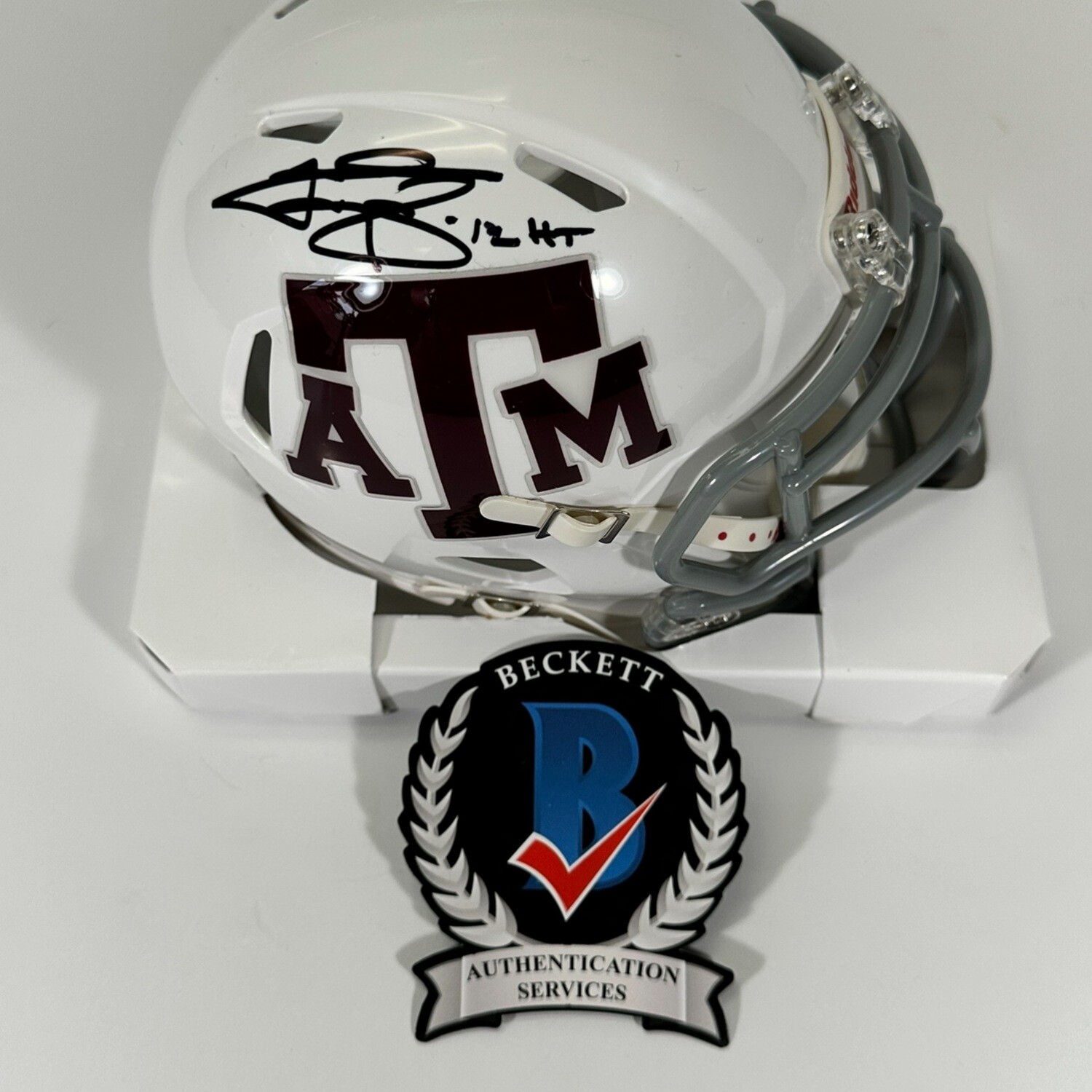 Texas A&M Johnny Manziel Signed White Speed Mini Helmet with Beckett COA