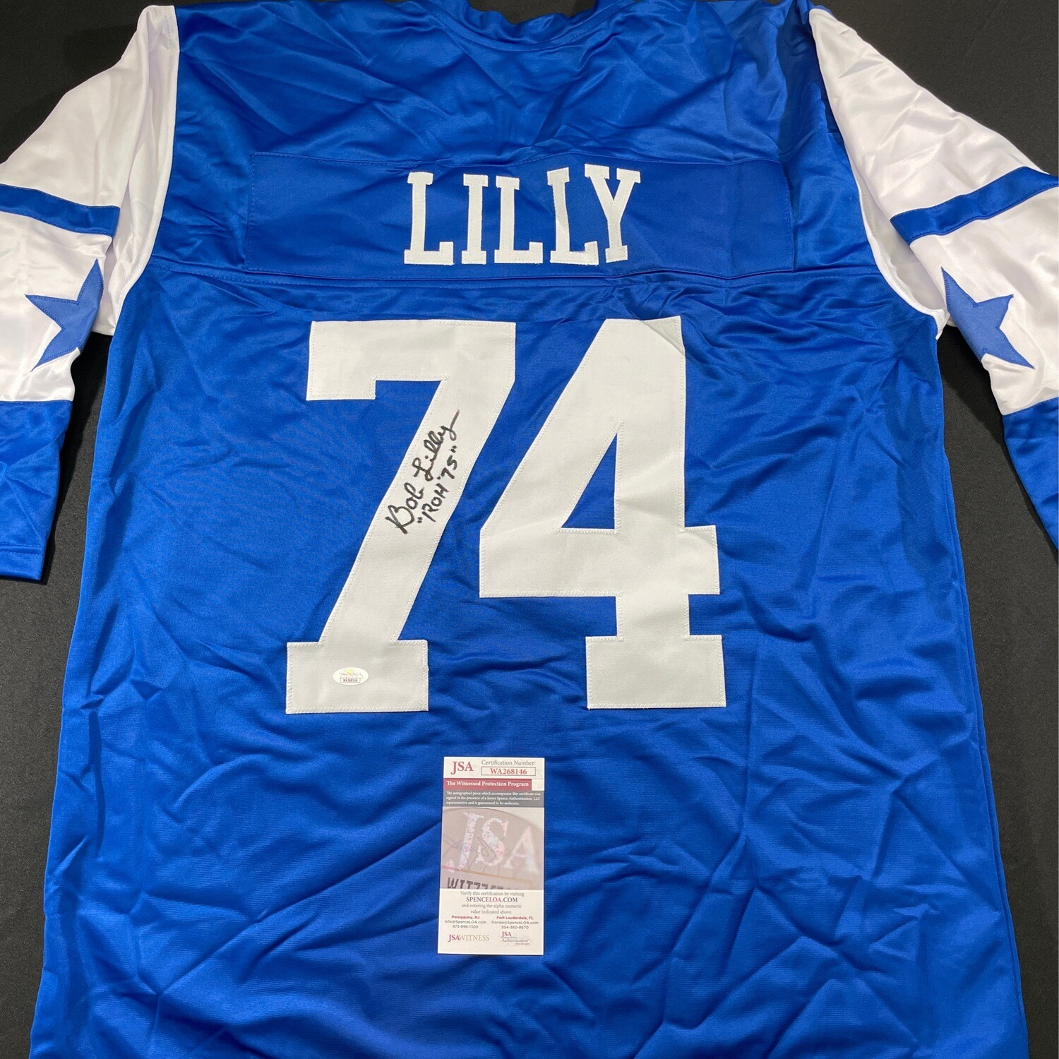 Bob Lilly Blue Dallas Cowboys Autographed Jersey w/ROH 75 JSA Authenticated
