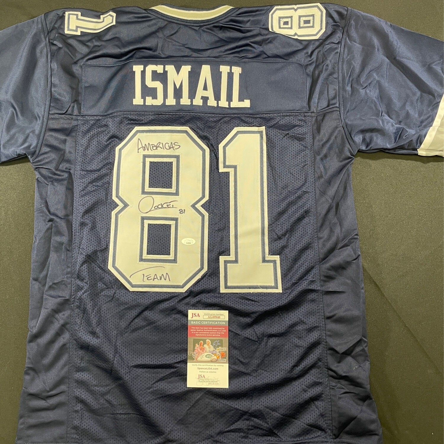Rocket Ismail Dallas Cowboys Blue Autographed Jersey w/America’s Team JSA Authenticated