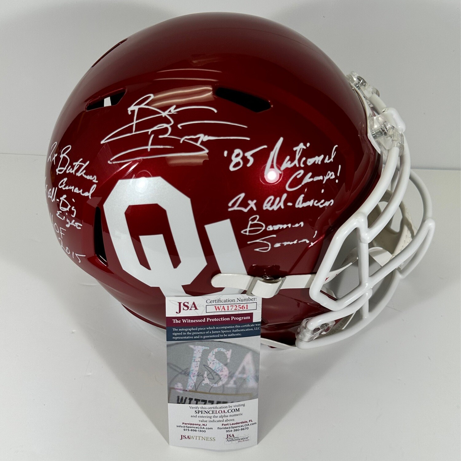 BRIAN BOSWORTH OKLAHOMA OU SOONERS SIGNED MULTI STATS F/S HELMET WITNESS JSA COA