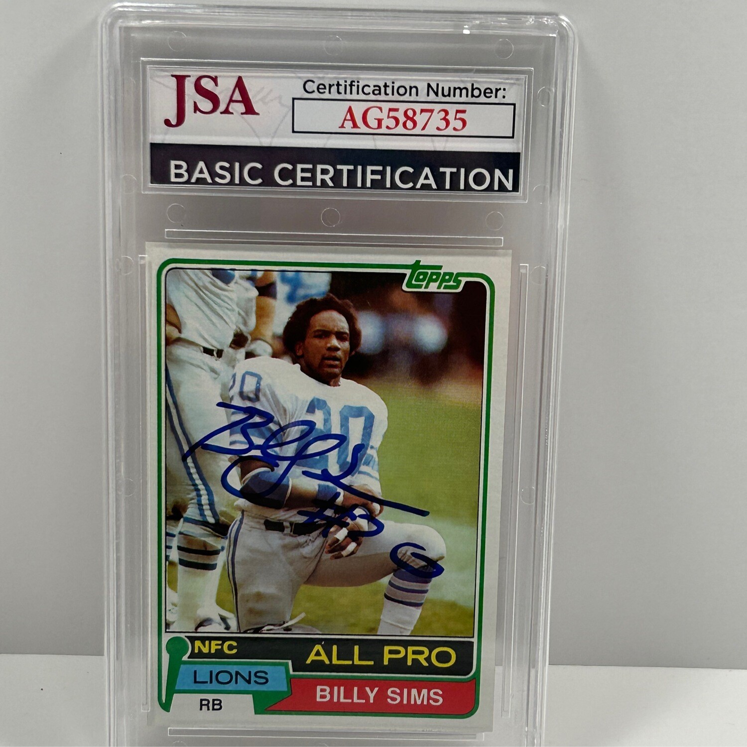 1981 Topps Football Card All-Pro Billy Sims Rookie Card #100 Autograph JSA Authenticated (1)