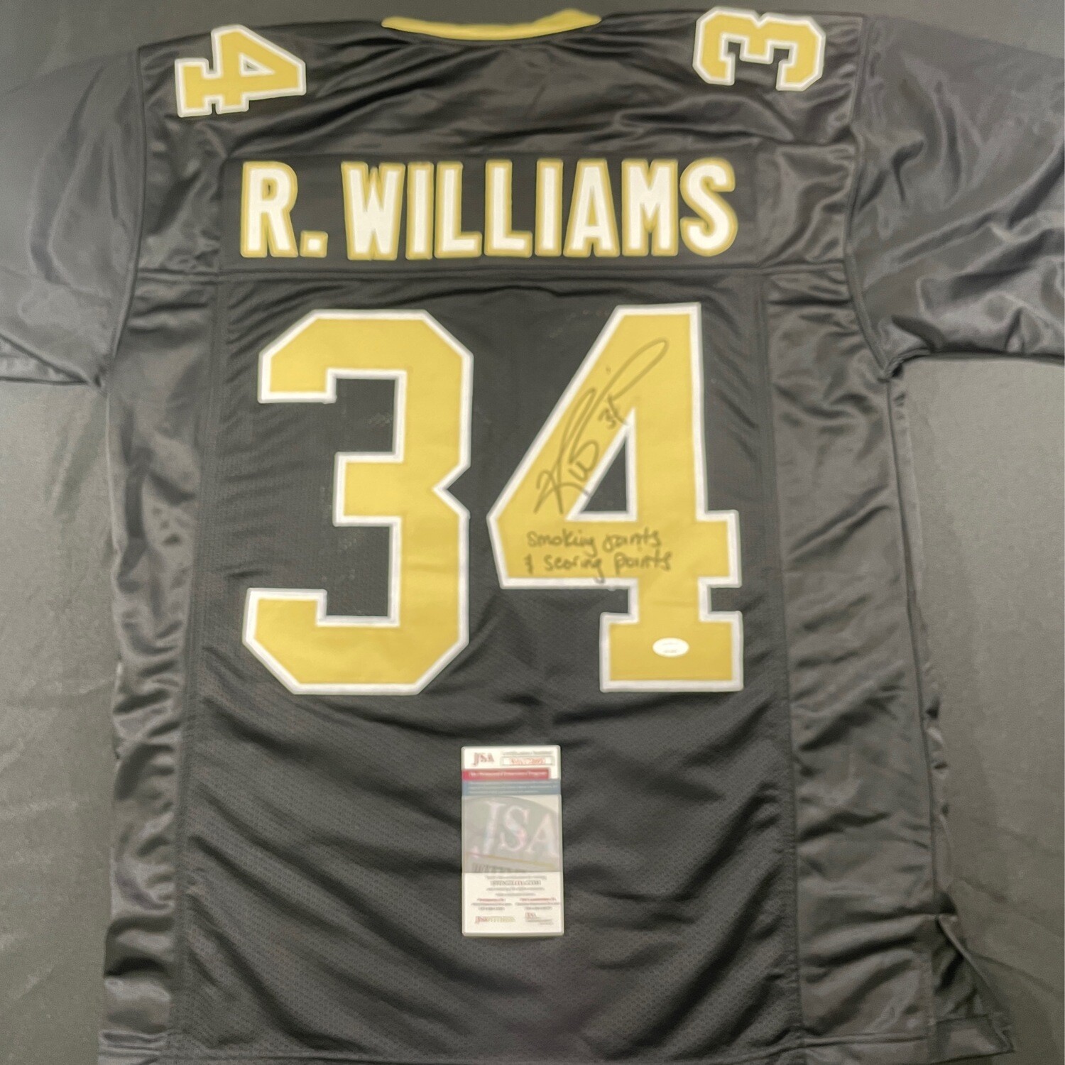 Ricky Williams Black New Orleans Saints W/ Smoking Joints Scoring Points JSA Authenticated Autographed Jersey