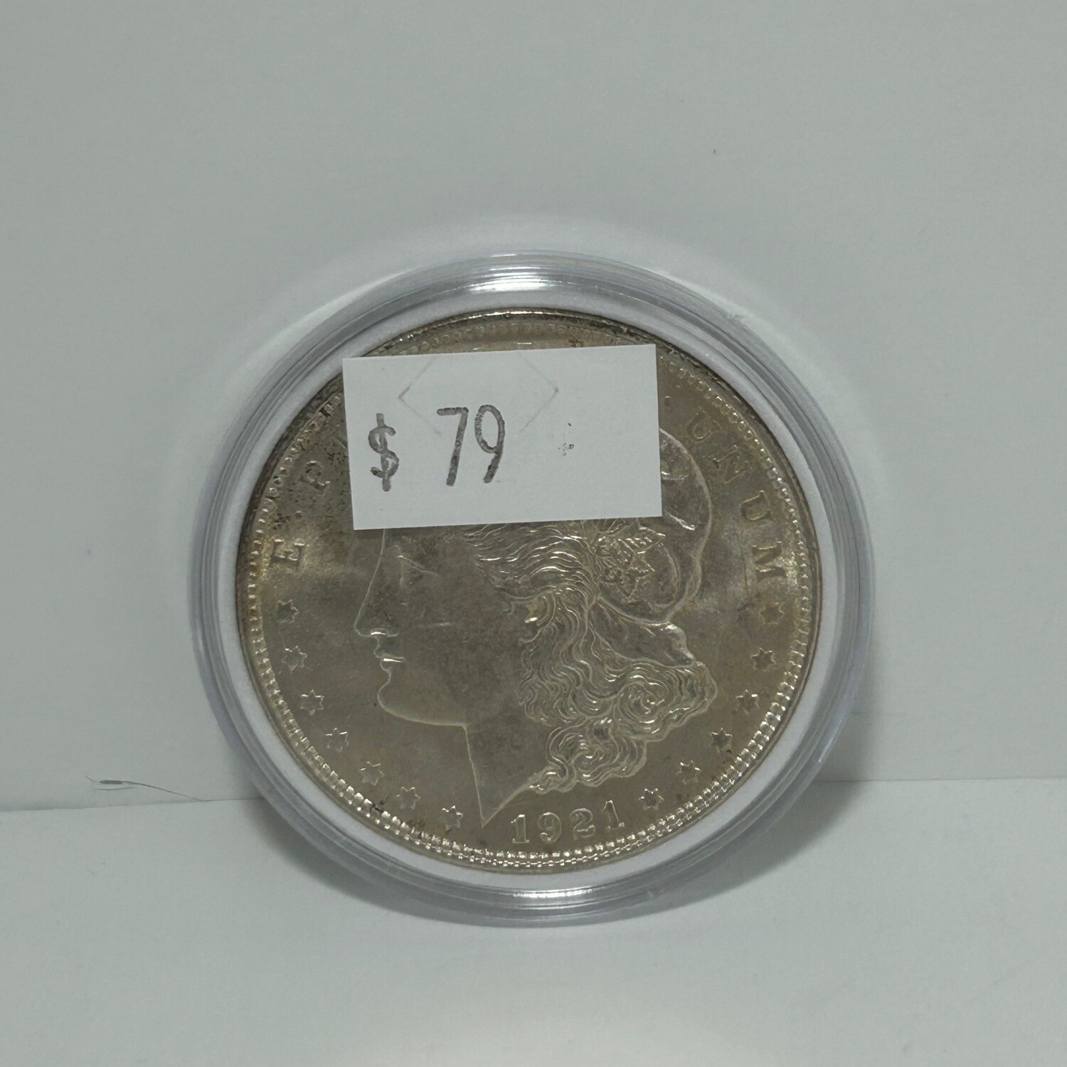 1921 Morgan Silver Dollar in circular protector, name: 1921 Morgan Silver Dollar in circular protector 1