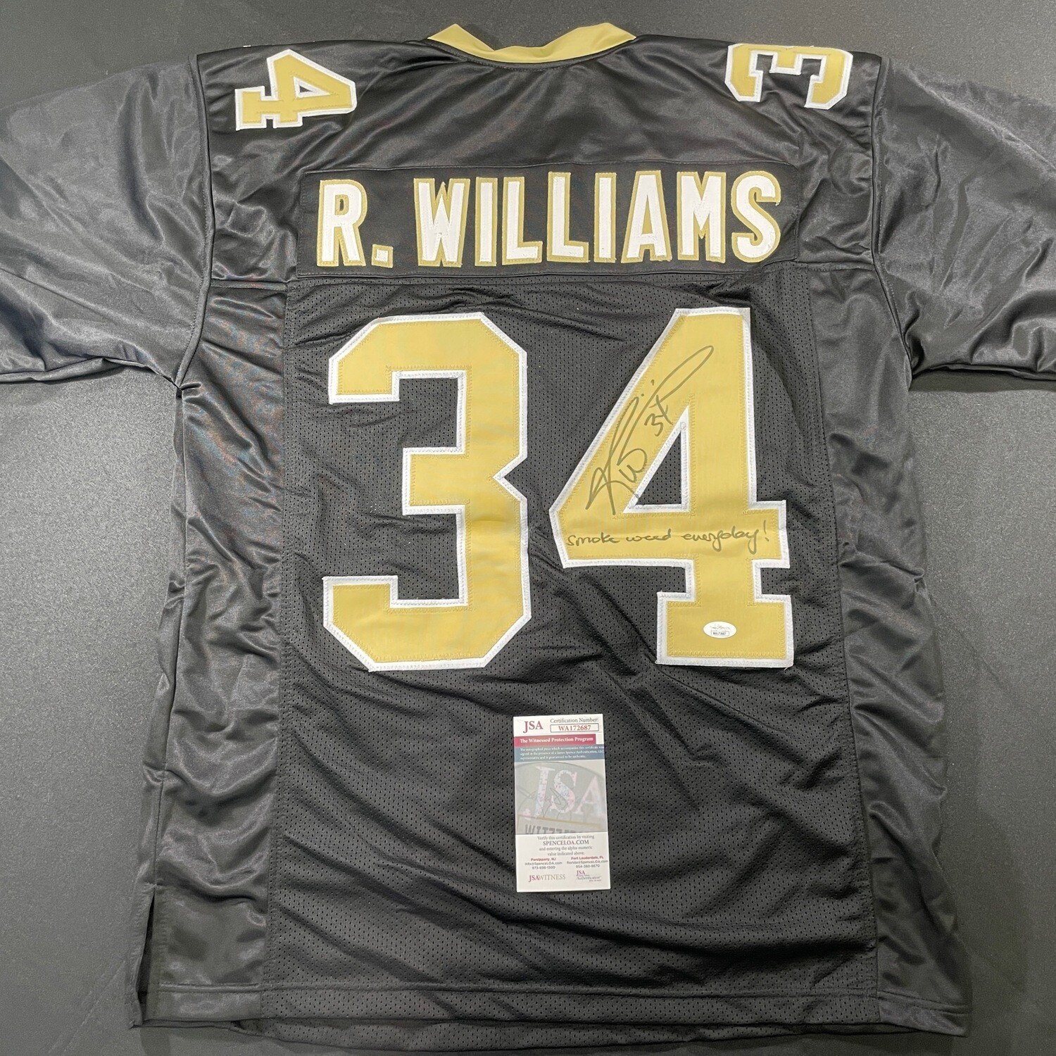 Ricky Williams New Orleans Saints Black Autographed & Inscription “ Smoke Weed Everyday! “ Jersey w/ JSA COA