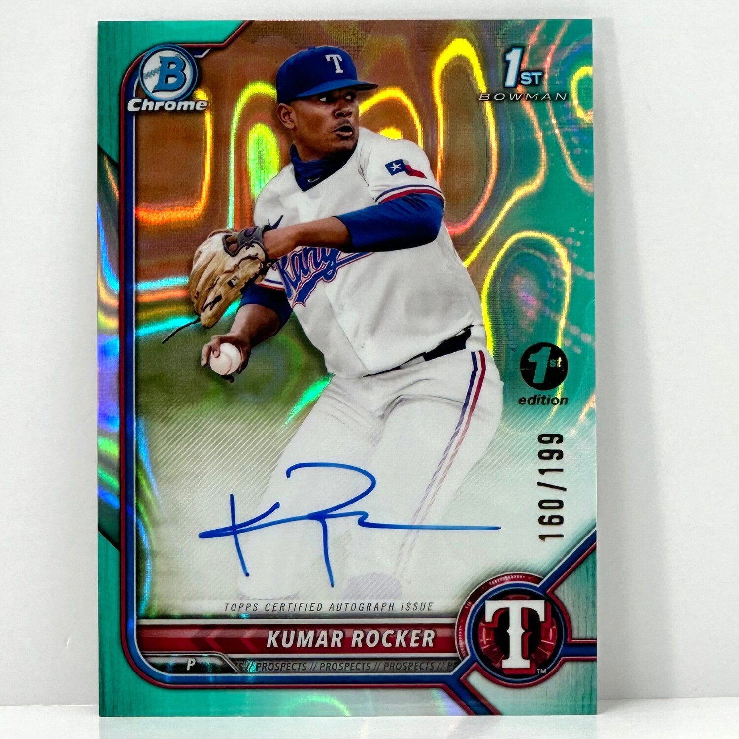 2022 Bowman Chrome 1st Edition Aqua Lava Autograph Kumar Rocker RC Auto /199