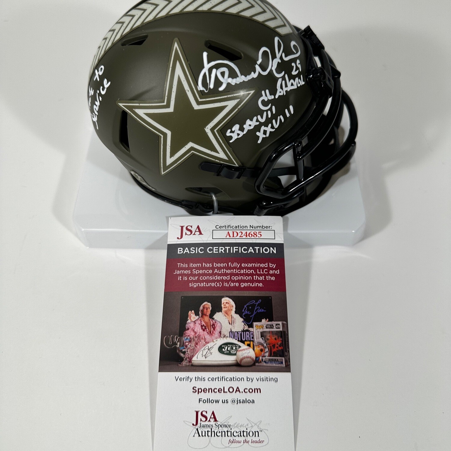 Kenny Gant Salute to Service Autographed Speed Mini Helmet w/2 inscriptions JSA