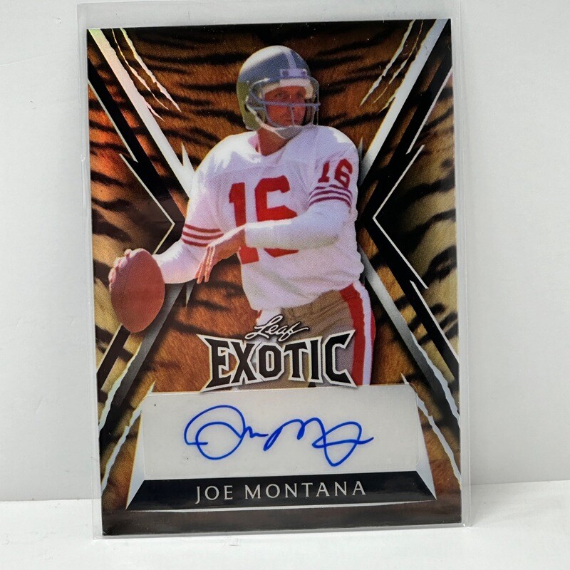 2023 Leaf Exotic Joe Montana Auto /15 Tiger Mojo Prizm Refractor 49ERS