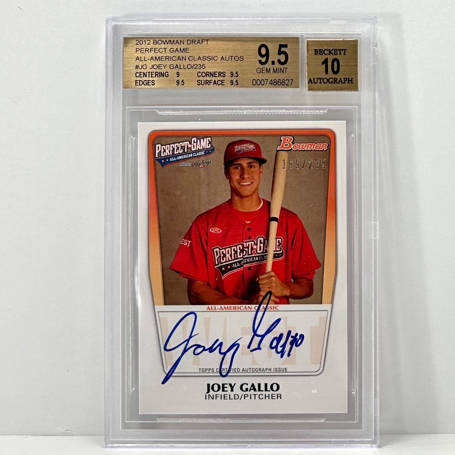 2012 Bowman Draft Perfect Game All-American /235 Joey Gallo BGS 9.5