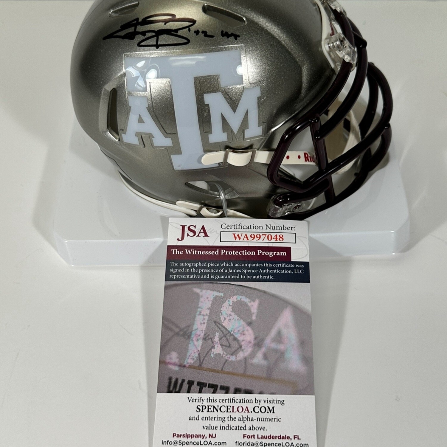 Texas A&M Johnny Manziel Signed Silver Chrome Speed Mini Helmet with JSA COA