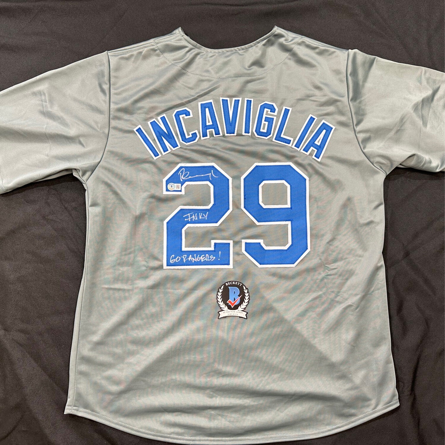 Pete Incaviglia Gray Texas Rangers Autographed Jersey Inscribed Beckett Authenticated