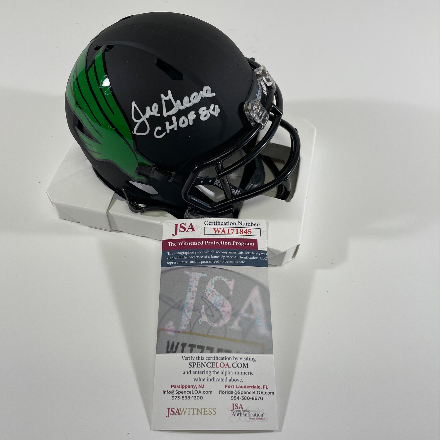Joe Green Matte Black North Texas Mini Helmet Signed & Inscribed “ CHOF 84 “ JSA Authentication