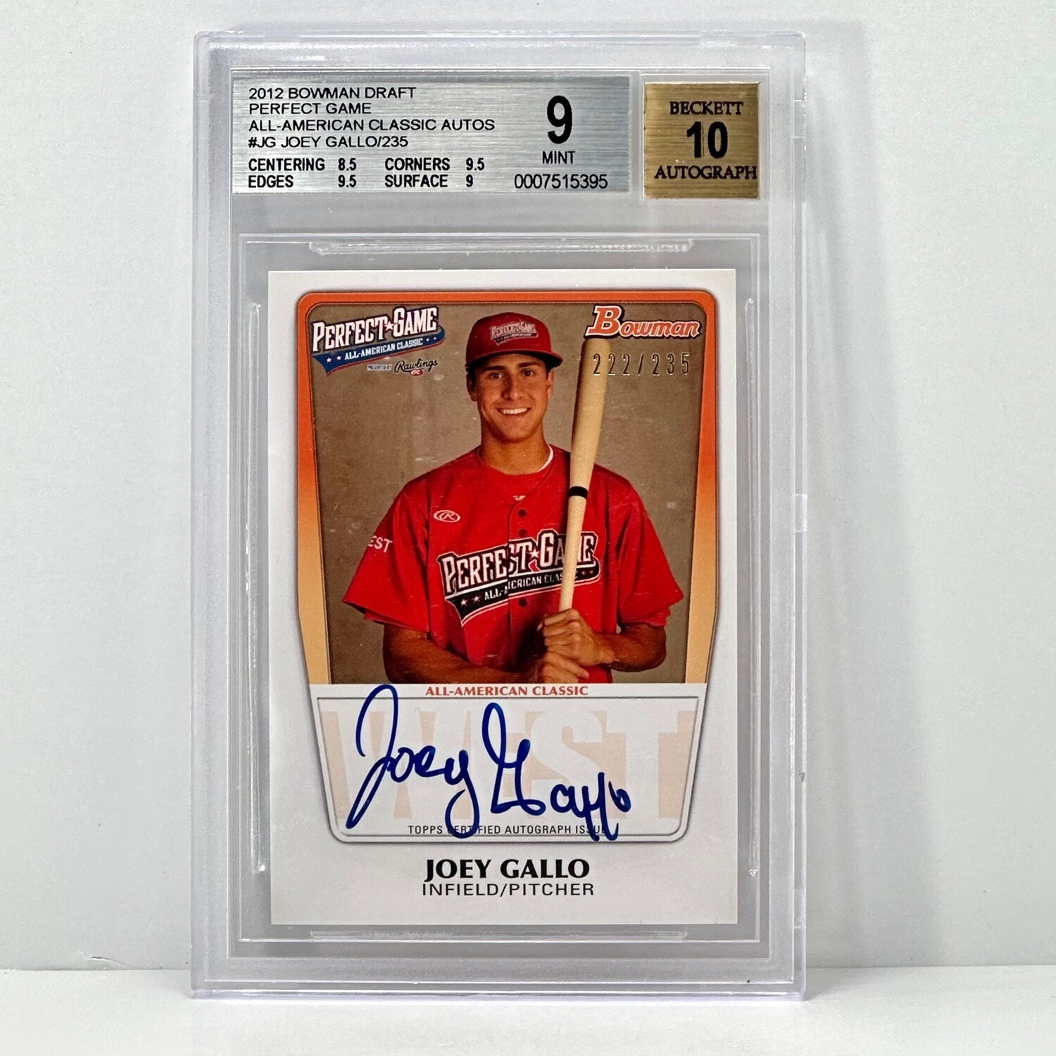 2012 Bowman Draft Perfect Game All-American /235 Joey Gallo BGS 9