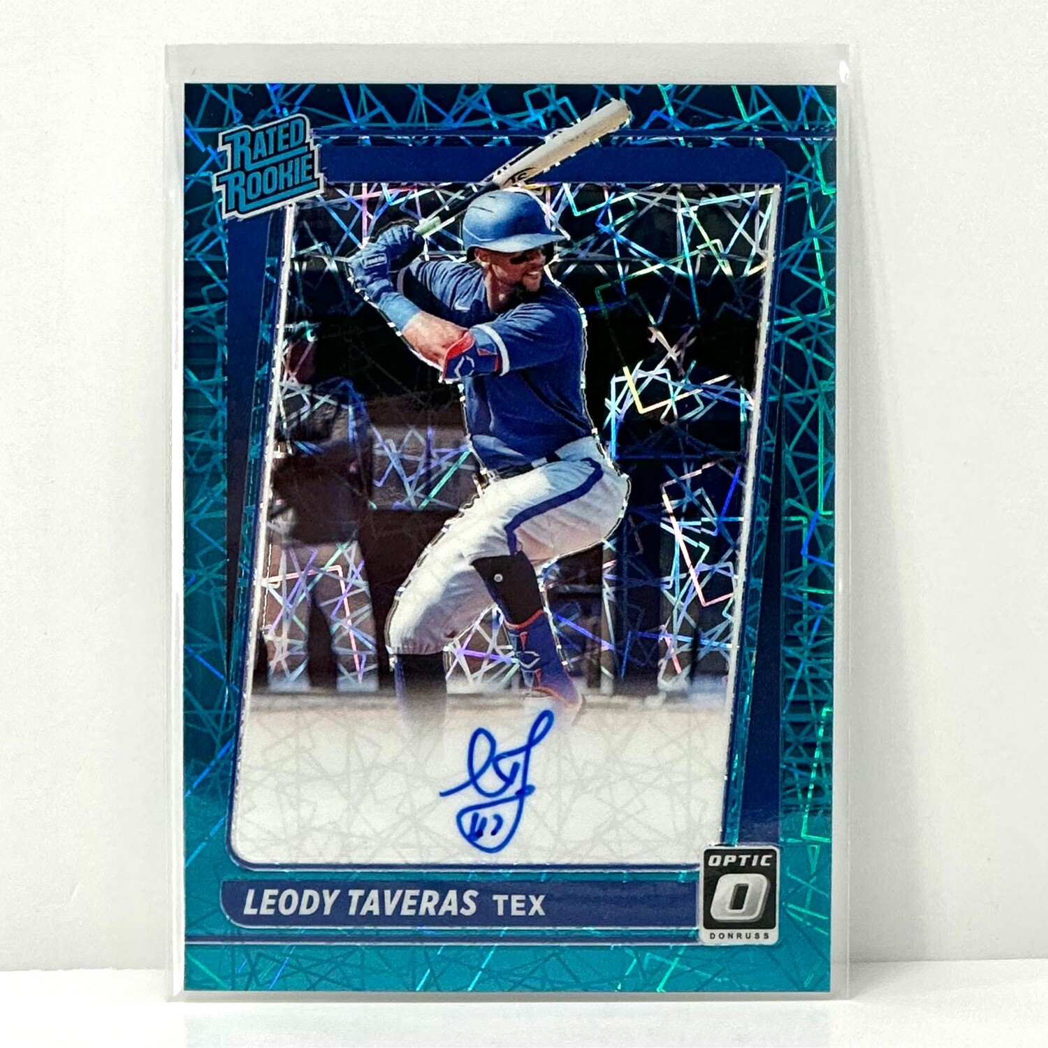 2021 Donruss Optic Carolina Blue Velocity Prizm /35 Leody Taveras Rookie Auto RC