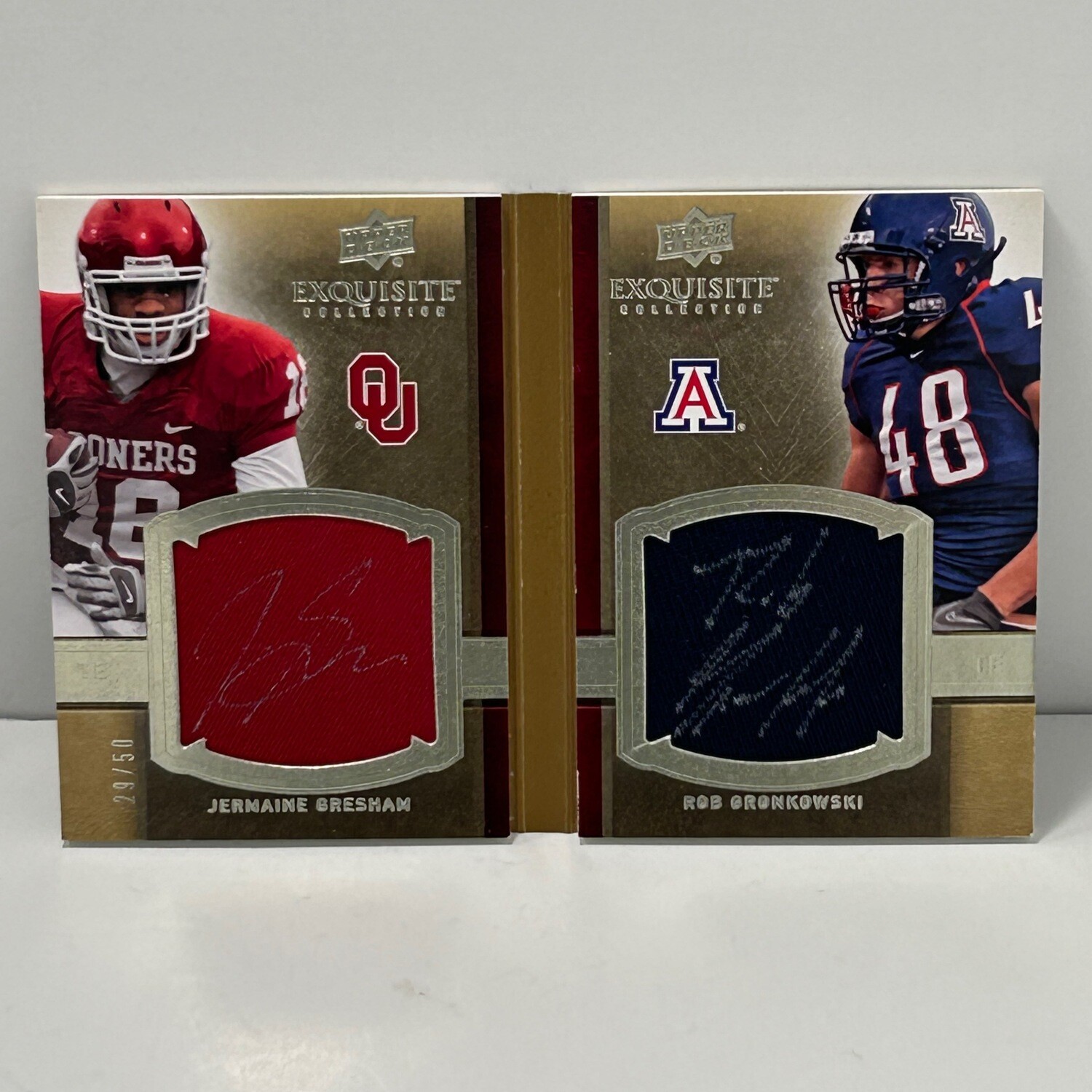 2010 Upper Deck Exquisite Football Rookie Bookmarks Jermaine Gresham Rob Gronkowski Auto/50