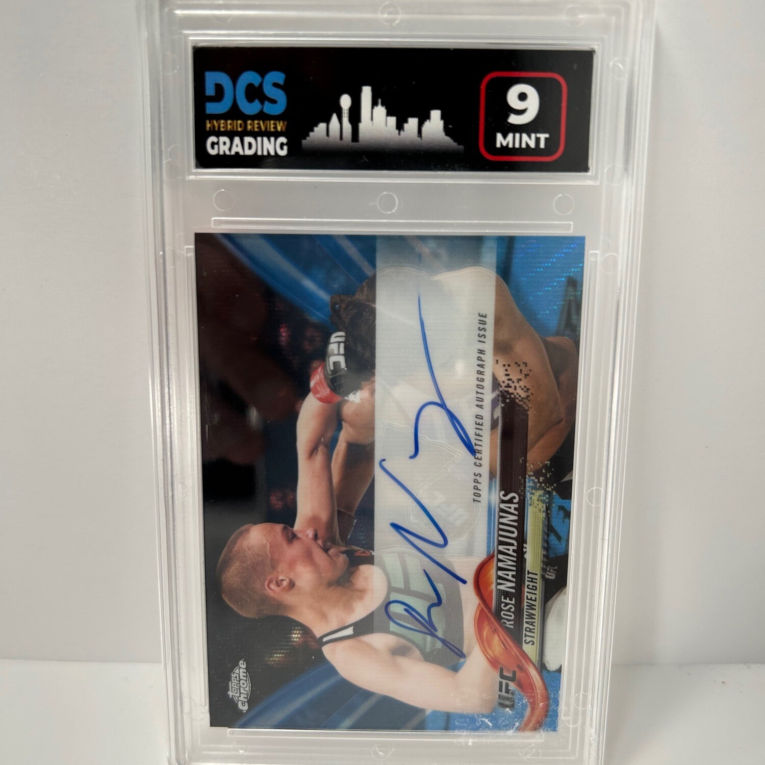 2018 Topps UFC Chrome Rose Namajunas Auto Blue Wave Refractor Auto /75 DCS 9