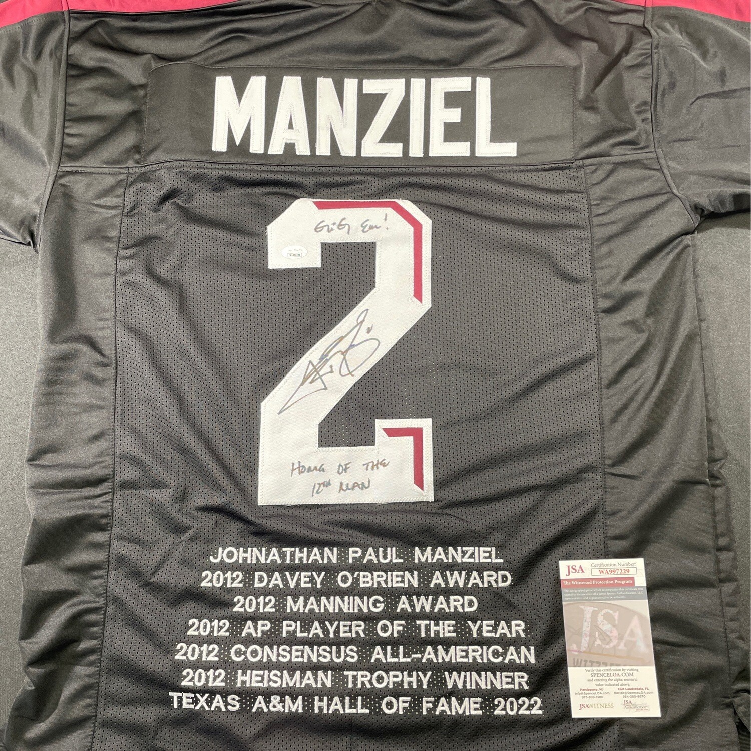 Johnny Manziel Aggies Black “Home of the 12th man”  Stats Signed JSA Certified