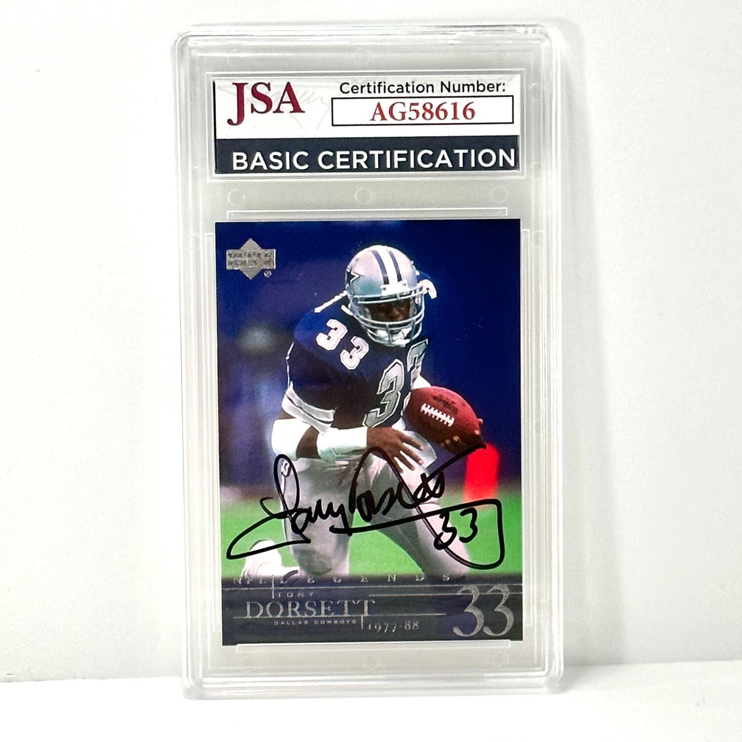 2001 Upper Deck Legends Tony Dorsett Dallas Cowboys #22 Autographed JSA Certified