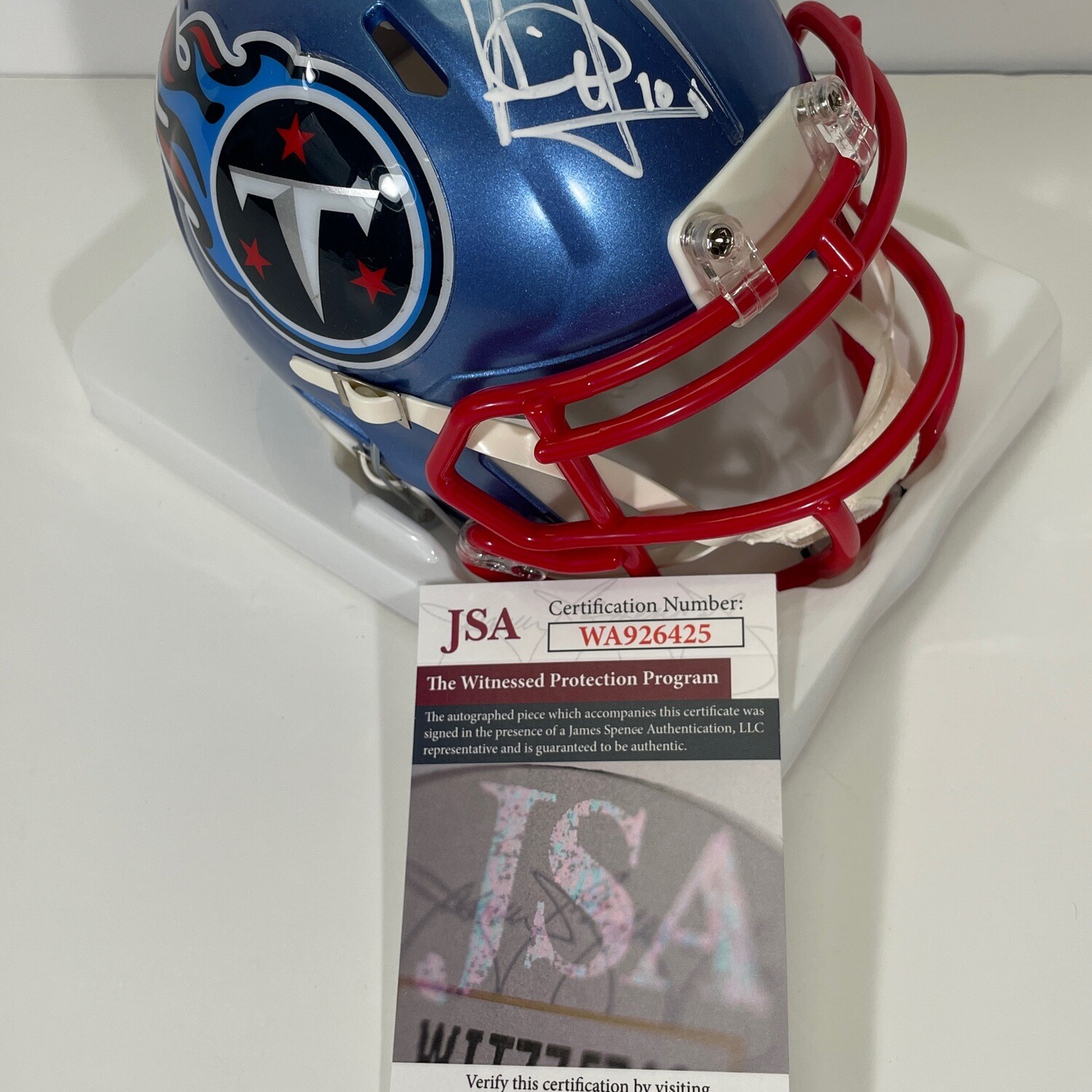 Vince Young Tennessee Titans Flash Autographed Mini Helmet JSA Authenticated