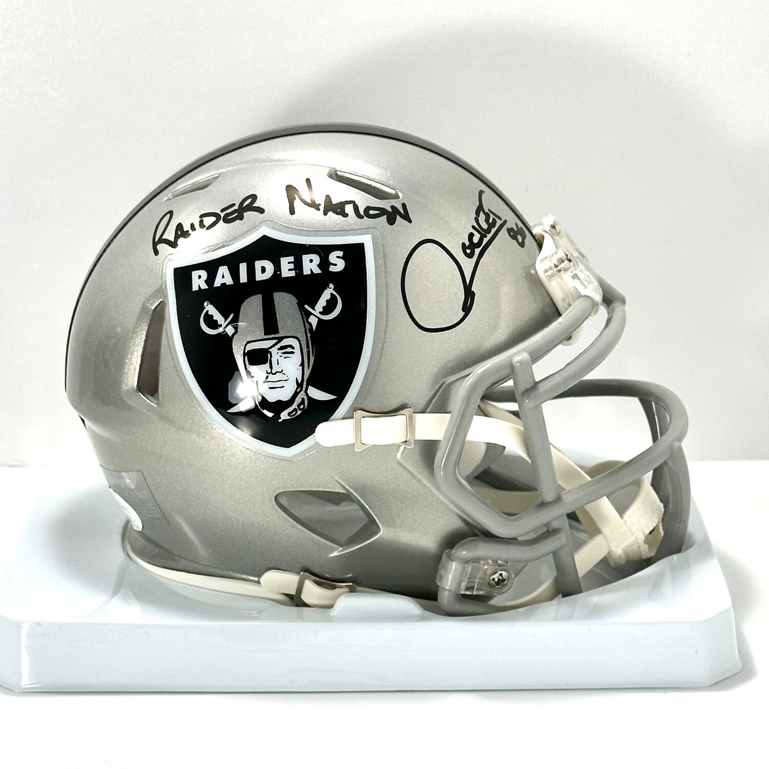 Rocket Ismail Autographed Raiders Mini Helmet Inscrided Raider Nation JSA Authenticated