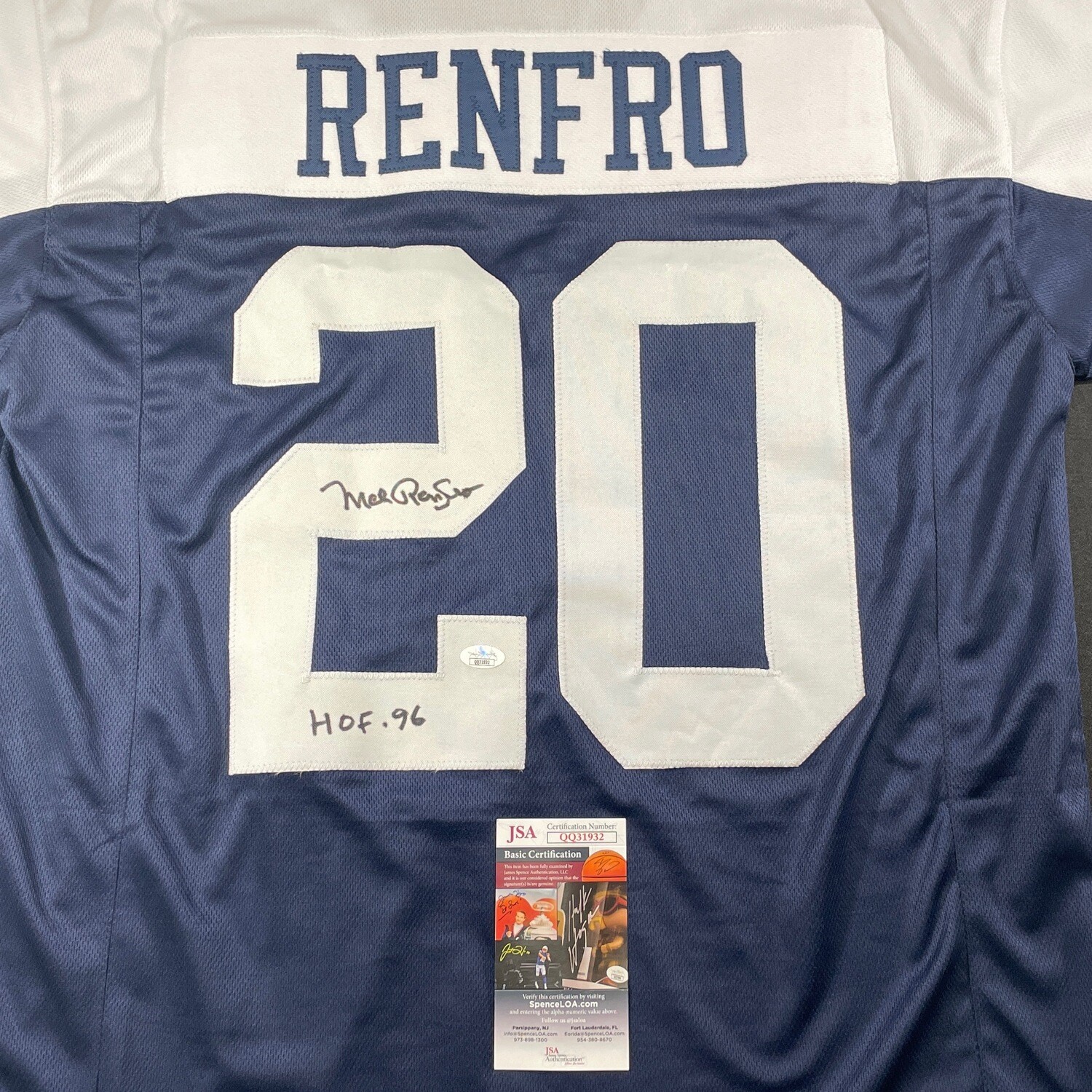 Mel Renfro Blue Dallas Cowboys W/ HOF 96’ JSA Authenticated Autographed Jersey