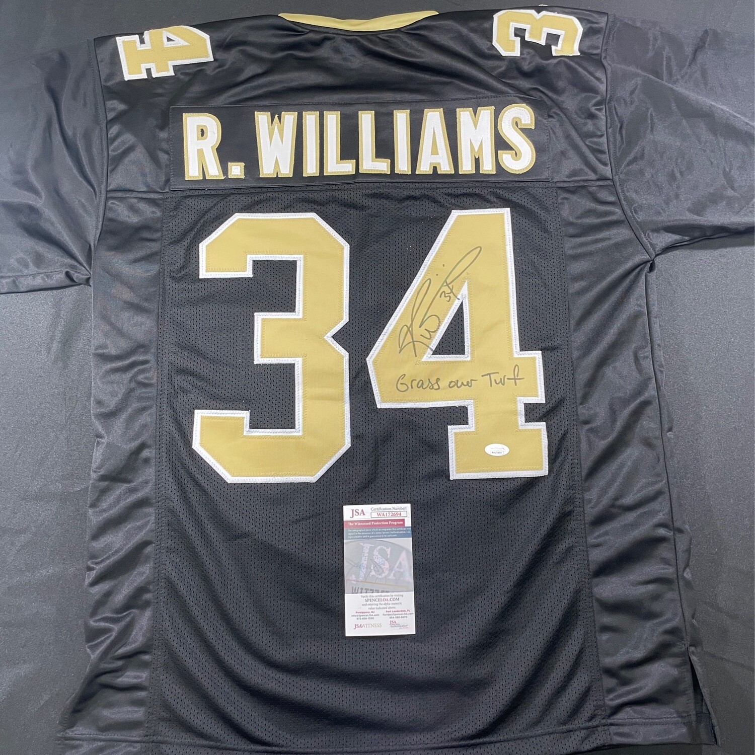Ricky Williams Black New Orlean Saints w/ Grass Our Turf JSA Authenticated Autographed Jersey