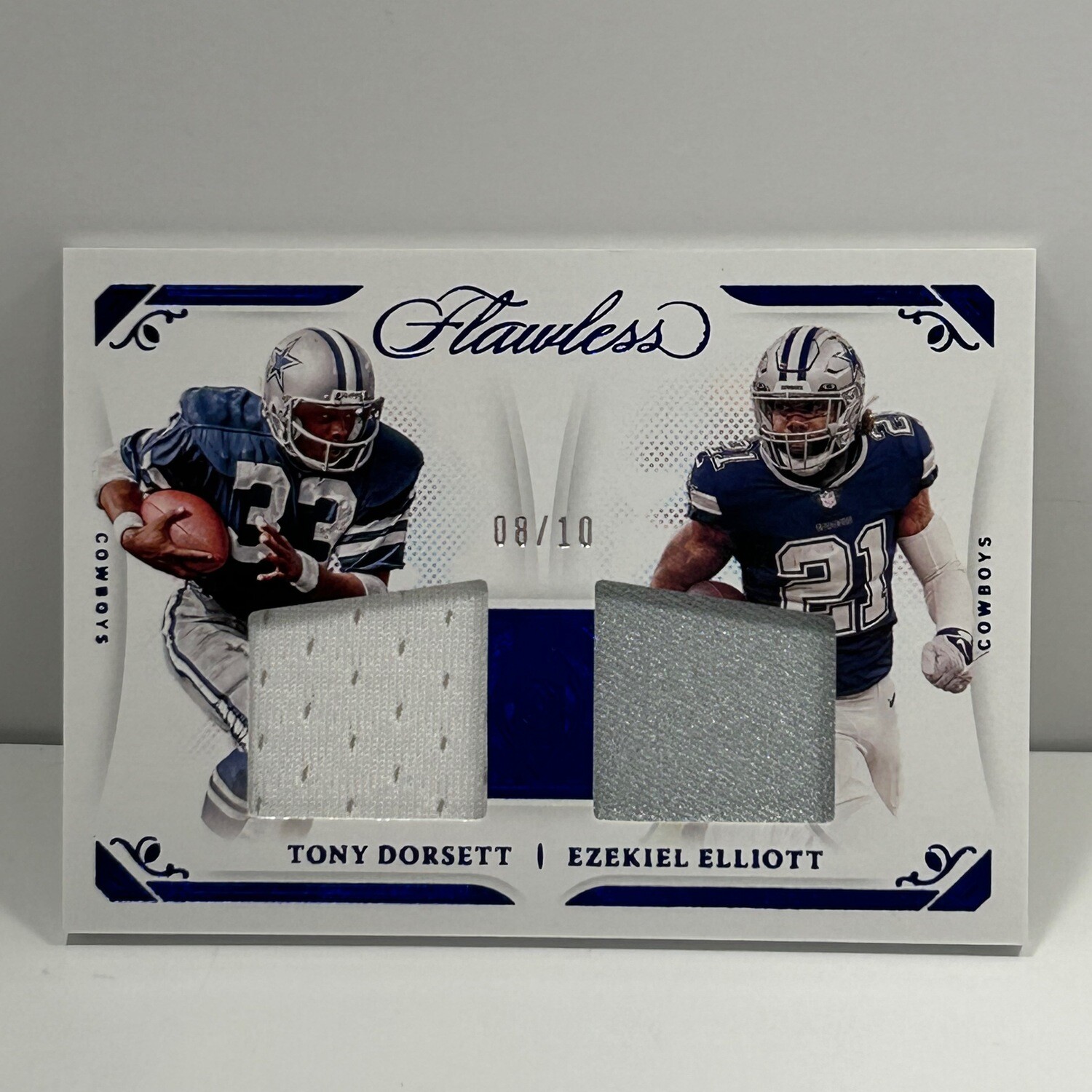 2021 Panini Flawless Dual Patch Sapphire Tony Dorsett and Ezekiel Elliott /10