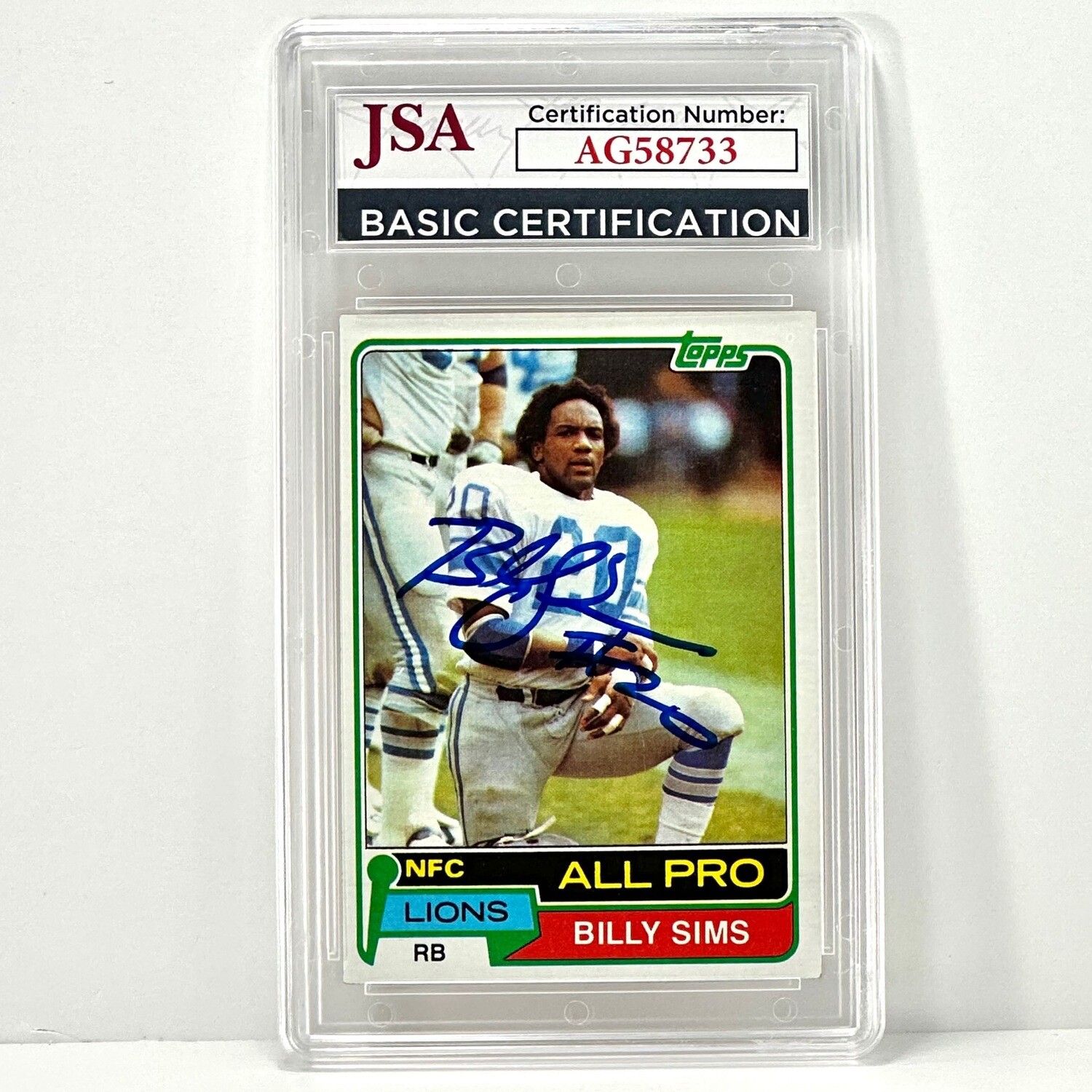 1981 Topps Football Card All-Pro Billy Sims Rookie Card #100 Autograph JSA Authenticated
