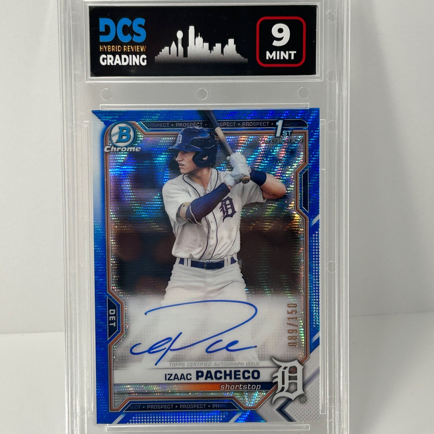 2021 Bowman Chrome Draft IZAAC PACHECO Blue Wave Refractor Auto /150 DCS 9