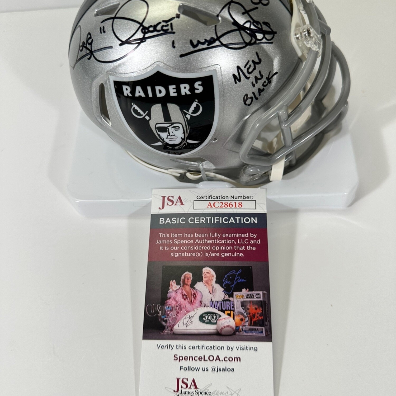 Rocket Ismail Las Vegas Oakland Raiders Riddell NFL Speed Mini Football Helmet Full Autographed & Inscriptions “ Men In Black “ JSA COA