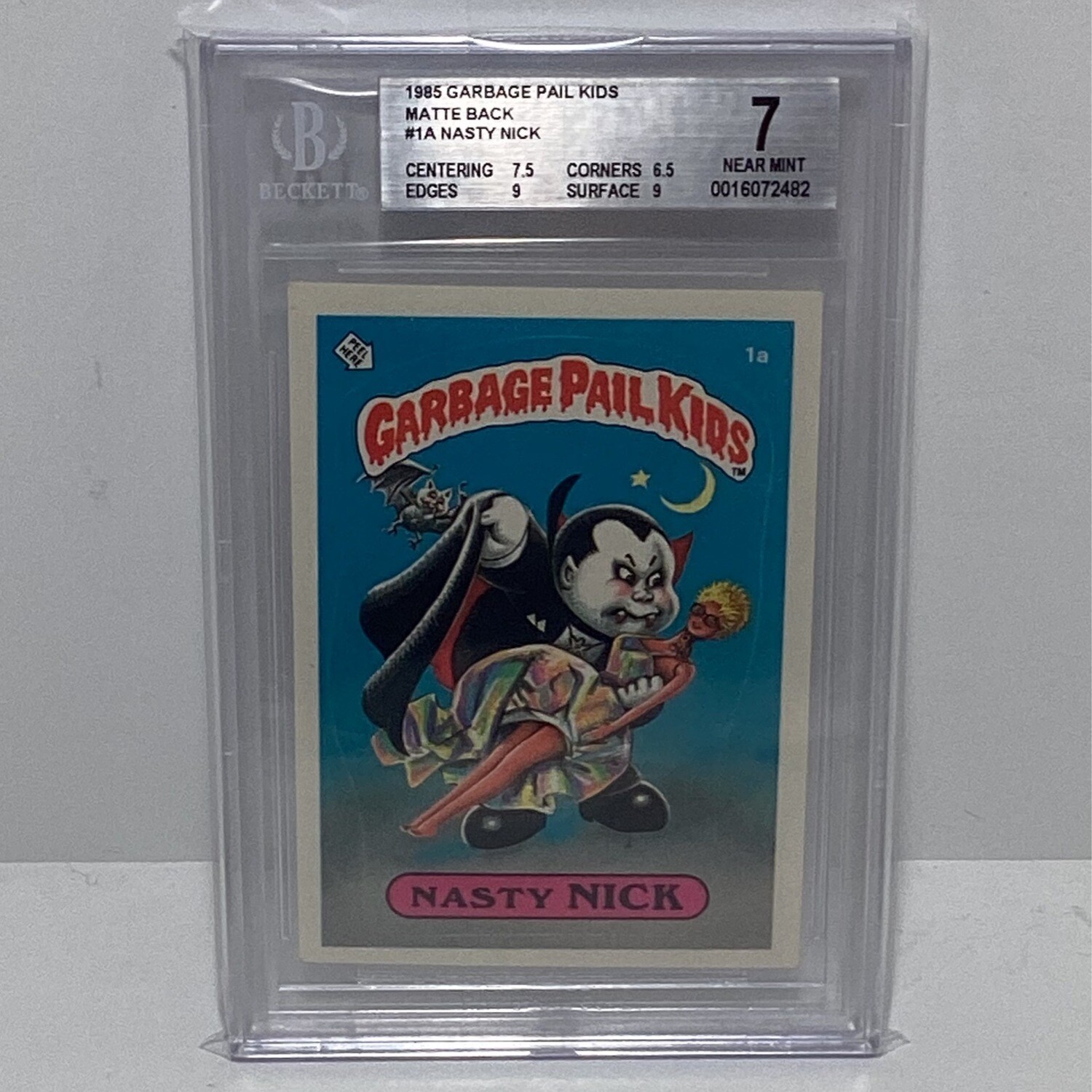 1985 Garbage Pail Kids Matte Back #1A Nasty Nick BGS 7