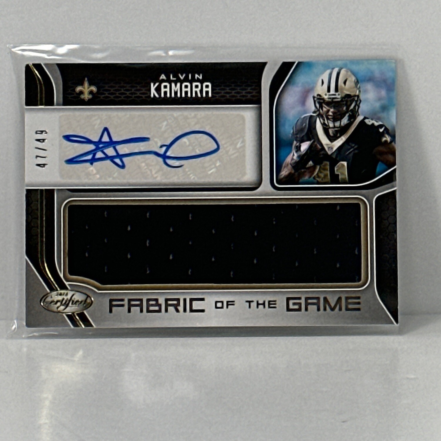 2018 ALVIN KAMARA PANINI CERTIFIED FABRIC OF THE GAME AUTO/JERSEY #d/49 SAINTS