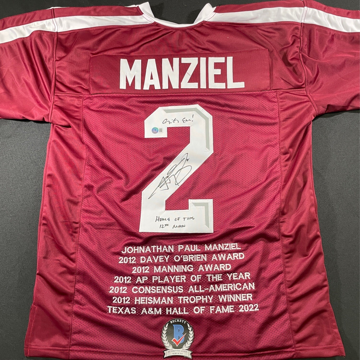 Johnny Manziel Maroon Aggies “Honor of the 12th Man” Signed Beckett Certified
