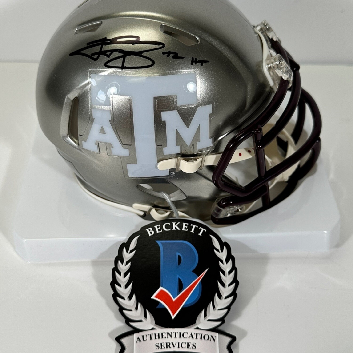 Texas A&M Johnny Manziel Signed Silver Chrome Speed Mini Helmet with Beckett COA
