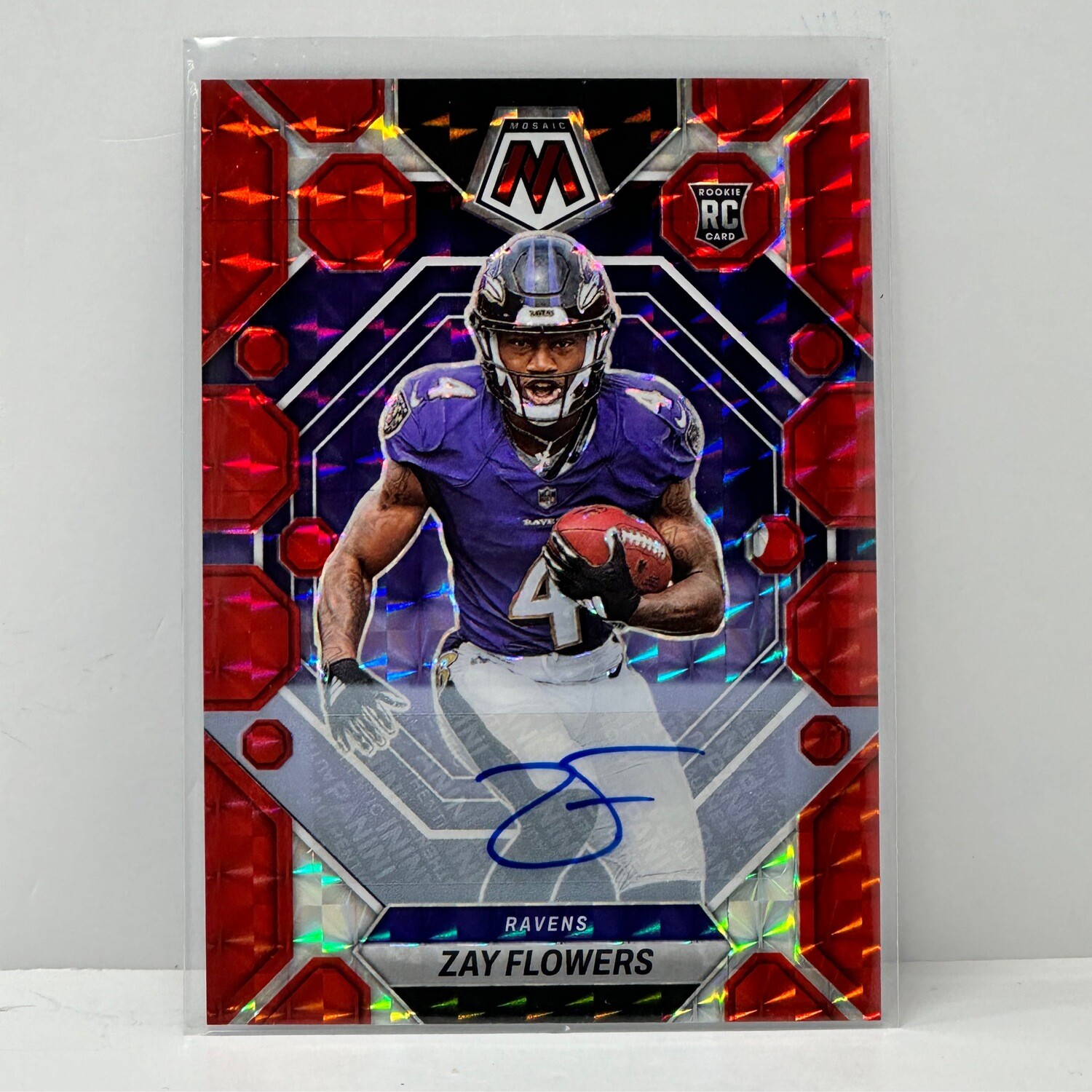 2023 Mosaic Zay Flowers Auto #d/199 SP Red Mosaic Prizm Rookie Autograph